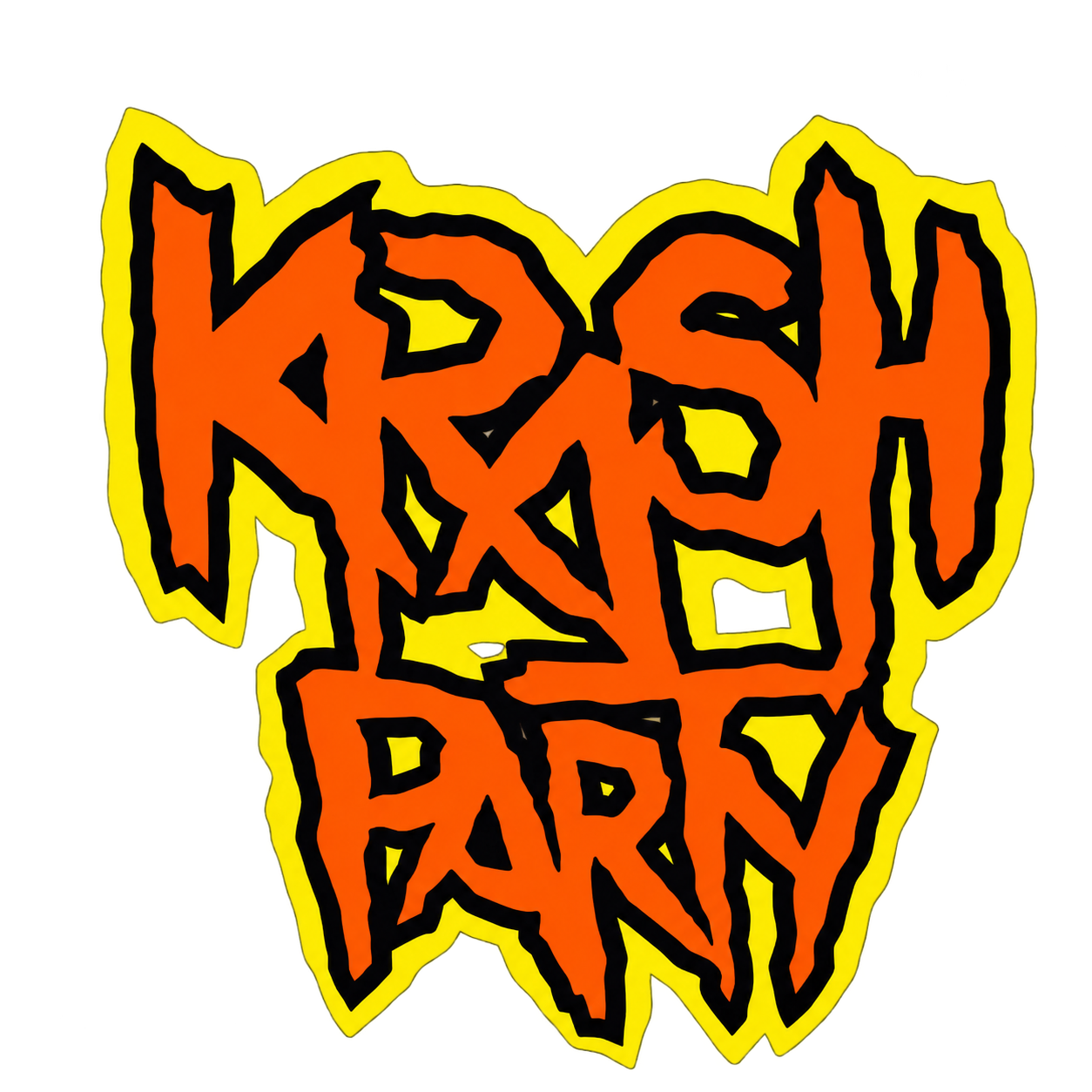Orange and yellow Krash Party logo on a transparent background